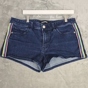 Express Womens Shortie Relaxed Low Rise Denim Jean Shorts 10 Blue Rainbow‎ Y2K